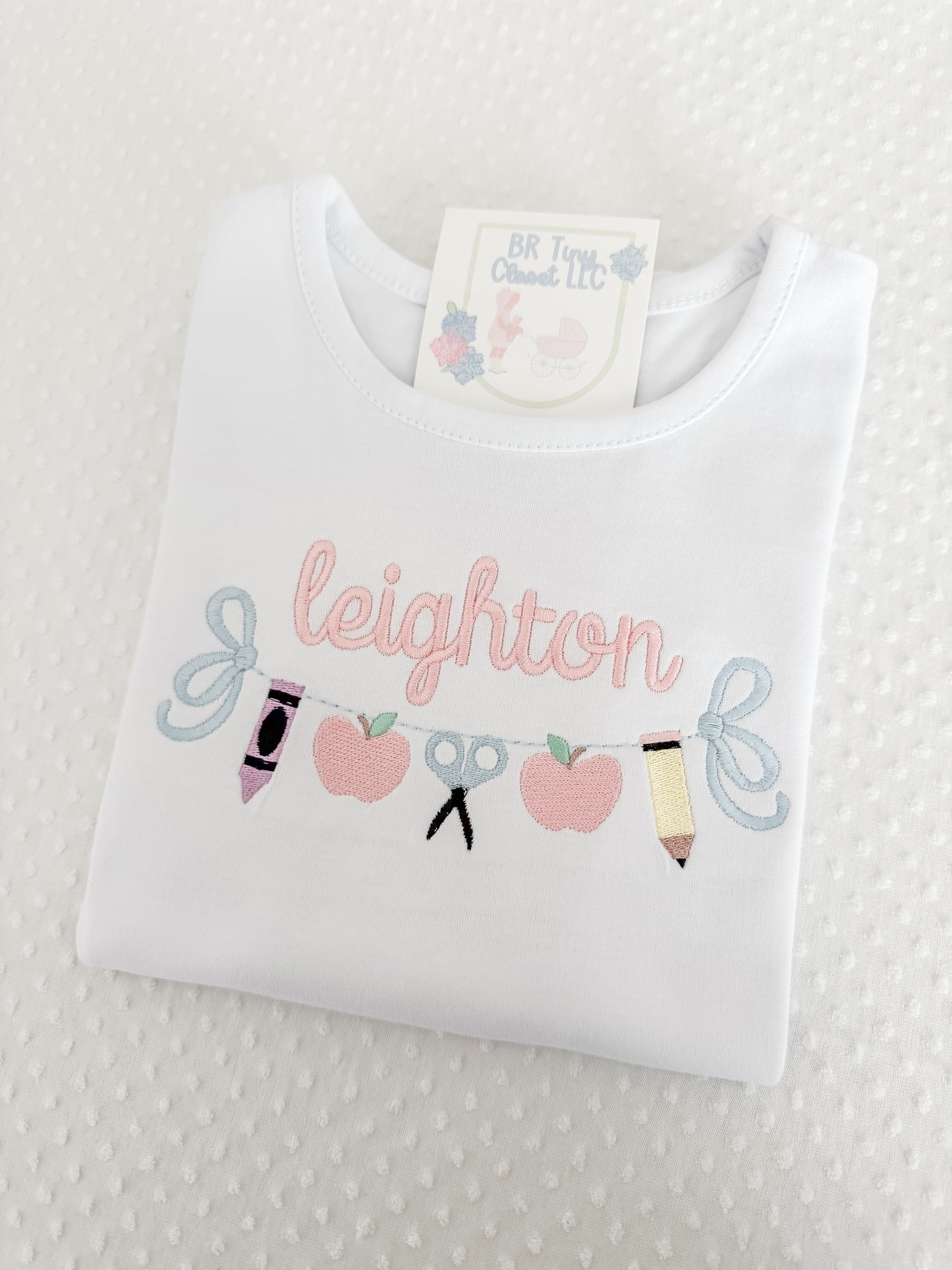 Girls Embroidered School Puff Sleeve Tee