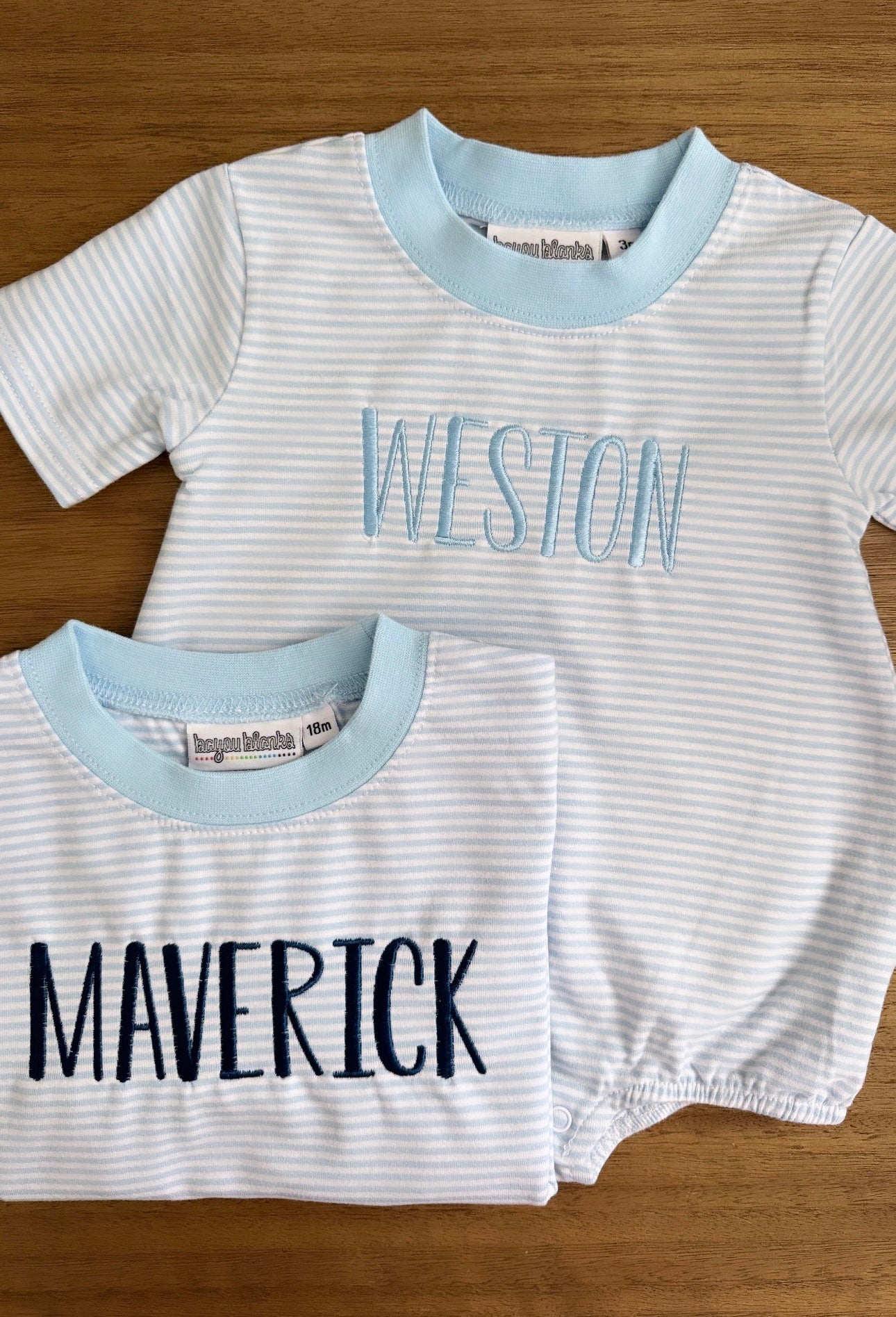 Embroidered SS Blue Stripe Bubble
