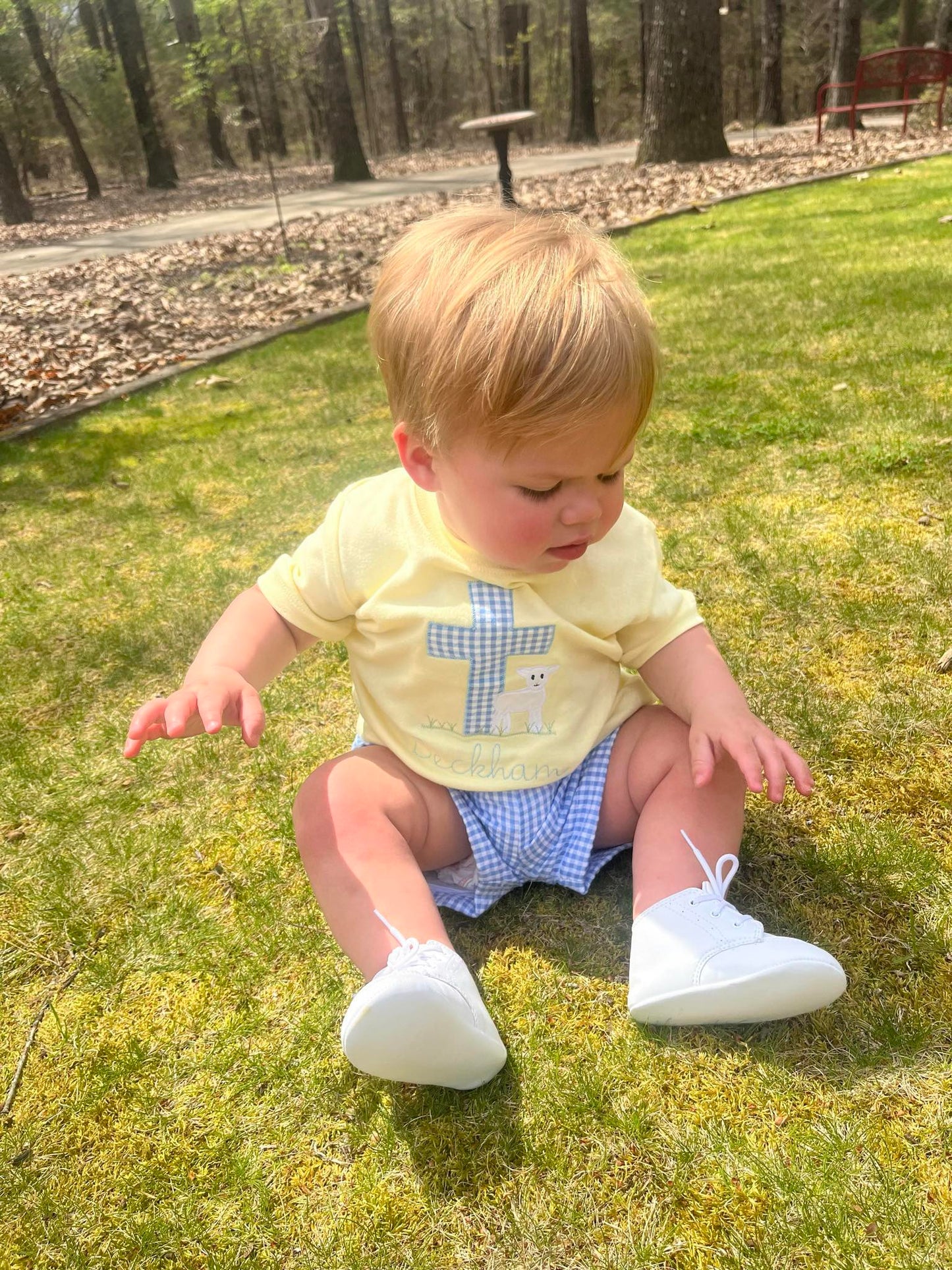 Embroidered Easter Cross and Lamb Shirt/Short/Set