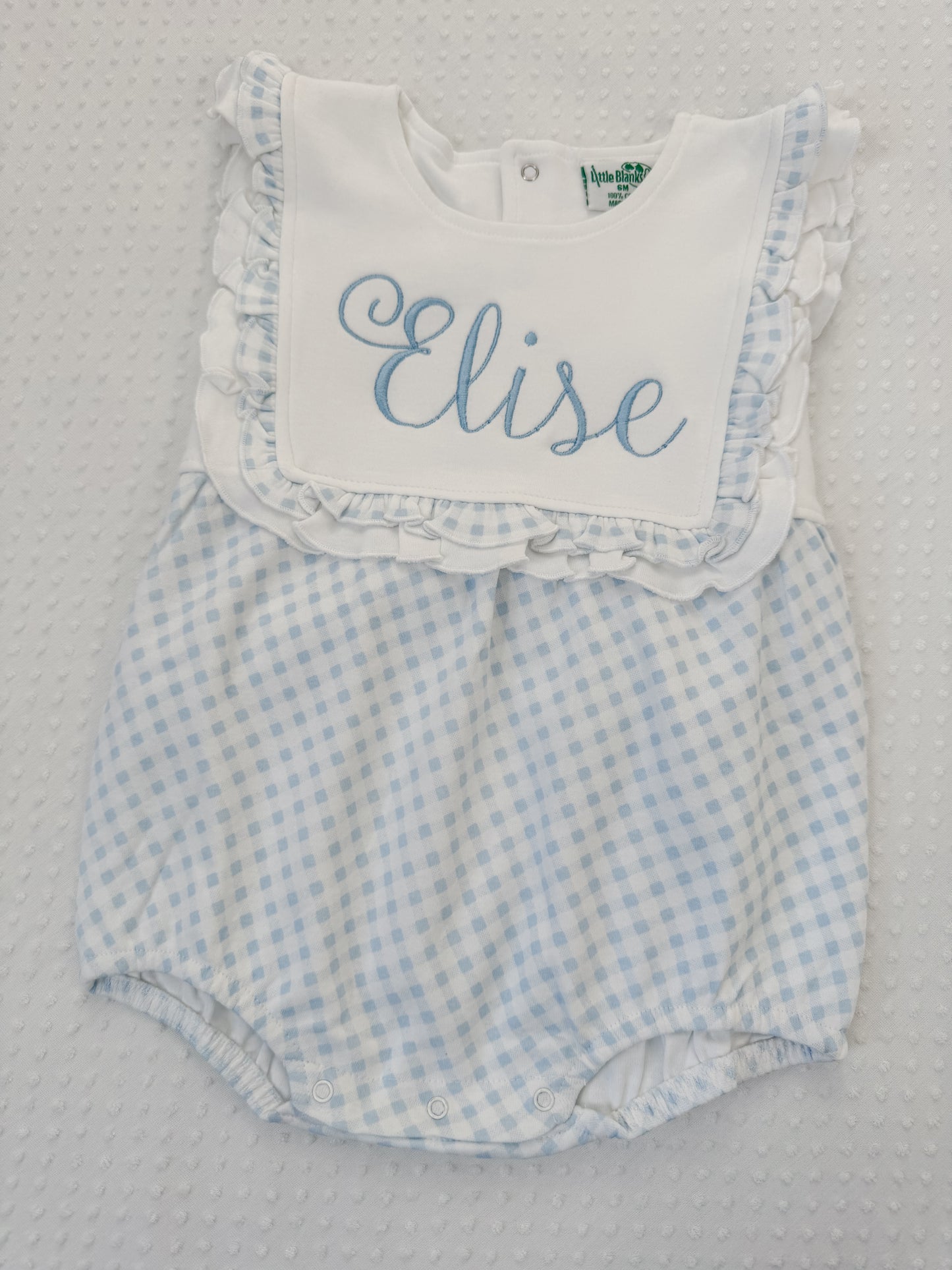 Embroidered Blue Gingham Ruffle Bubble