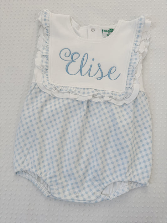 Embroidered Blue Gingham Ruffle Bubble
