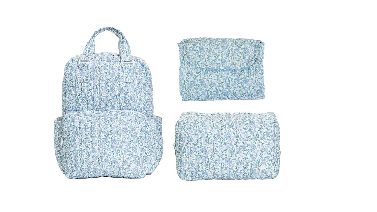 TRVL HAMPTON FLORAL QUILTED DIAPER BAG, CHANGING PAD AND EVERYDAY BAG SET