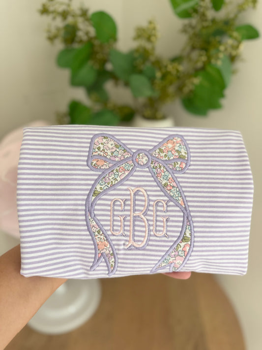 Embroidered SS Bow Monogram Purple T-Shirt Bubble/Tee