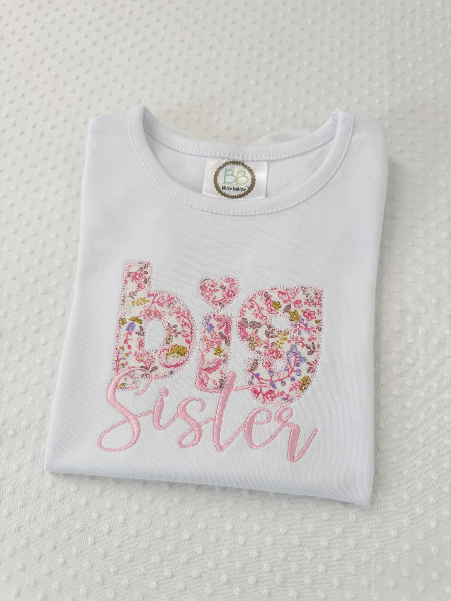 Embroidered Applique Big Sister SS Puff Tee