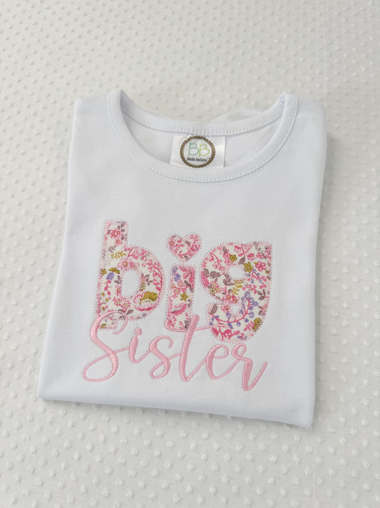 Embroidered Applique Big Sister SS Puff Tee