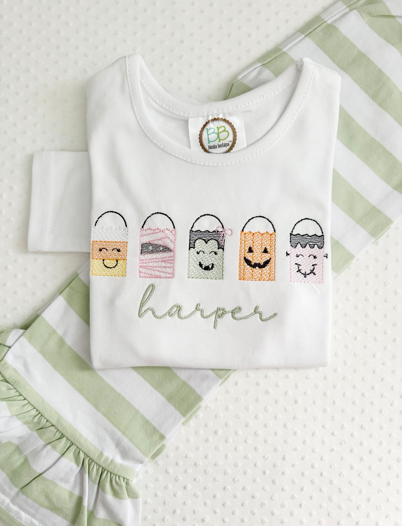 Embroidered Girls Halloween Tee/Pants/Set