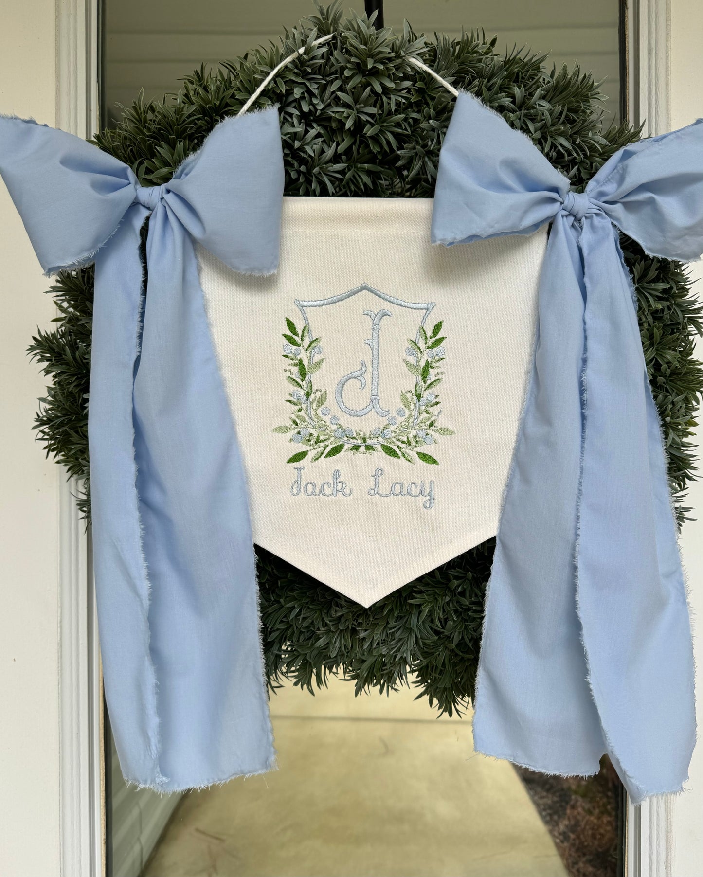 Embroidered Boys Greenery Banner