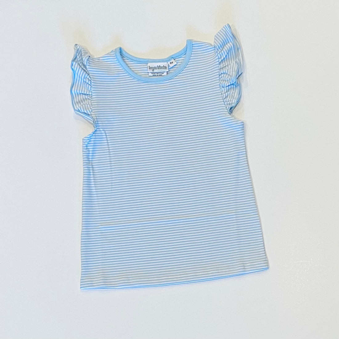 Embroidered Blue Stripe Flutter Sleeve Bubble/Tee