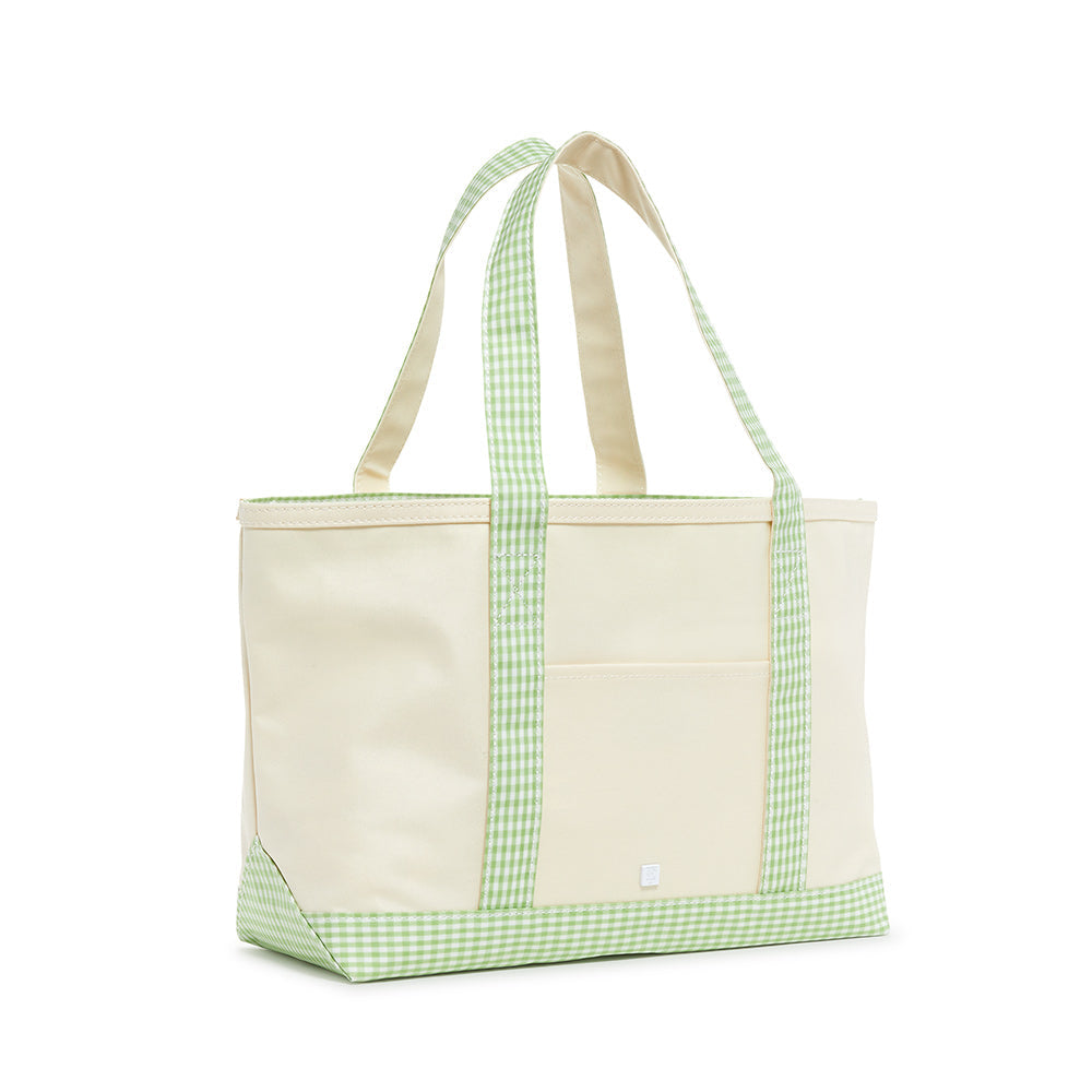 TRVL Medium Canvas Tote in Leaf Green Gingham