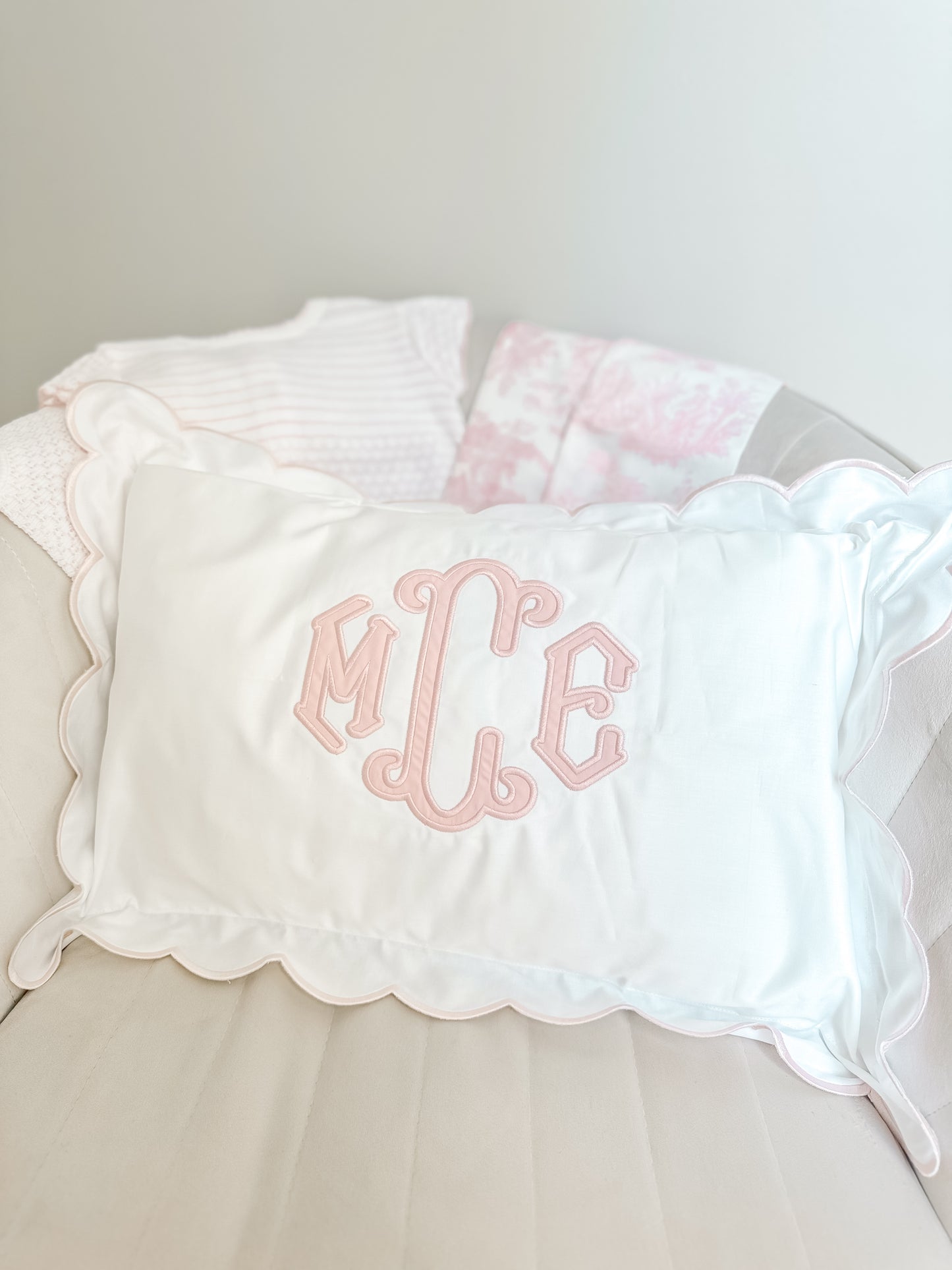 Pink Scalloped Nursery Pillow Case 12x20