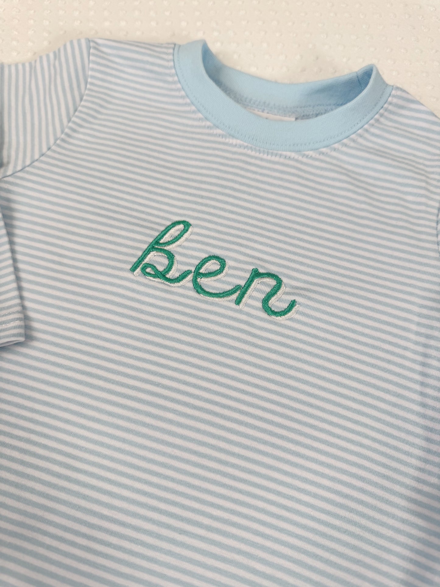 Embroidered LS Blue Stripe Bubble