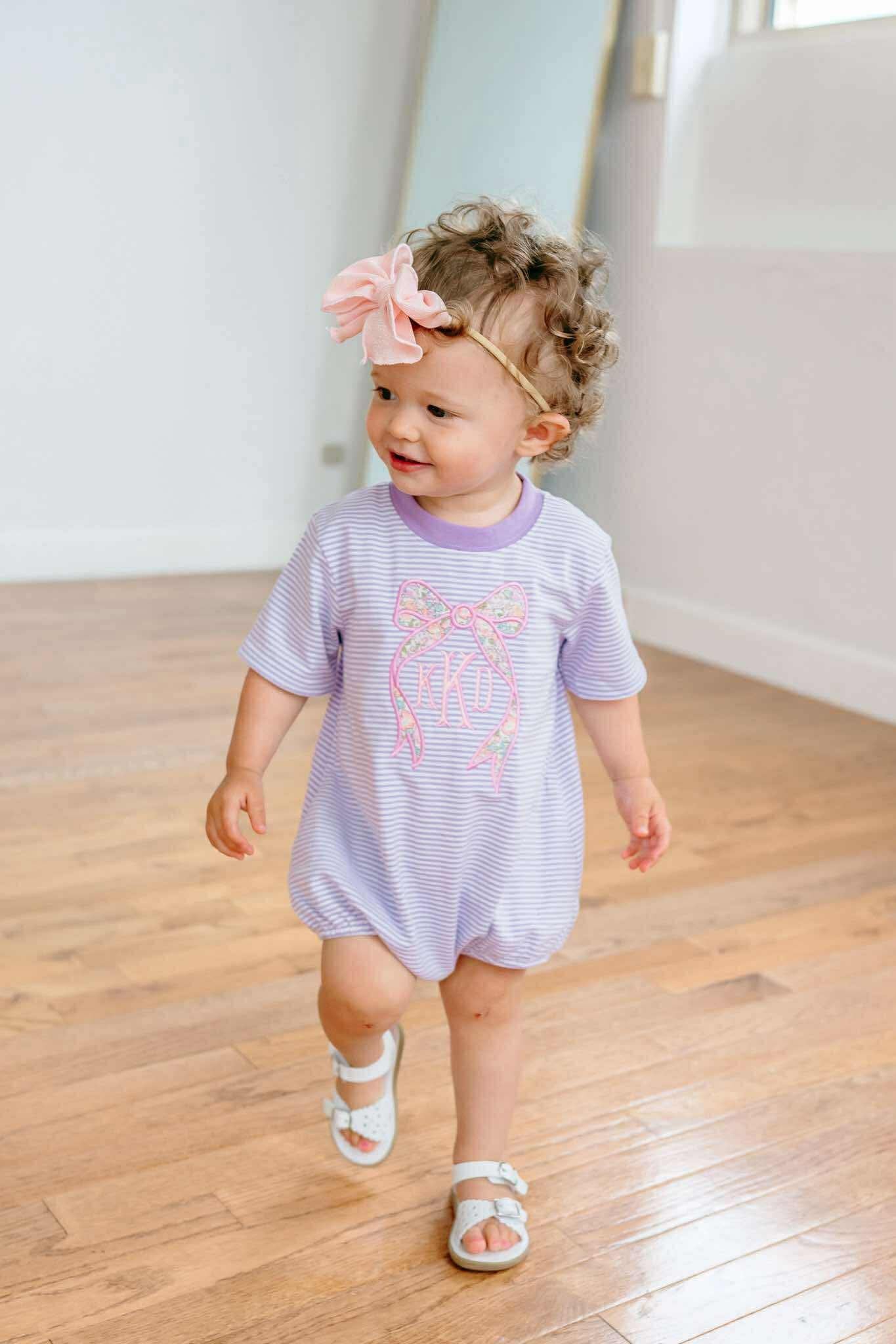 Embroidered SS Bow Monogram Purple T-Shirt Bubble/Tee