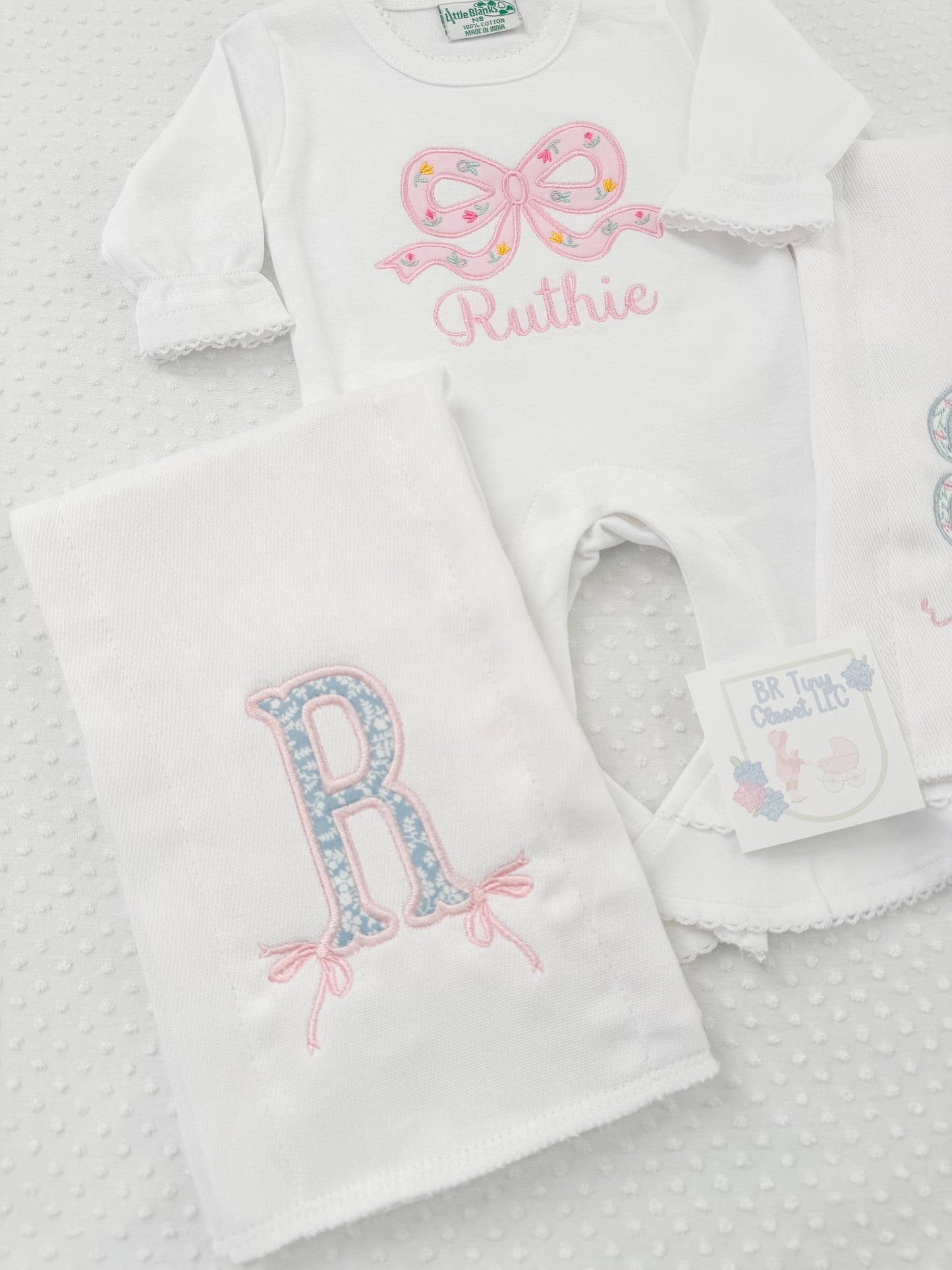 SET of 3, Baby Girl Embroidered Burp Cloths