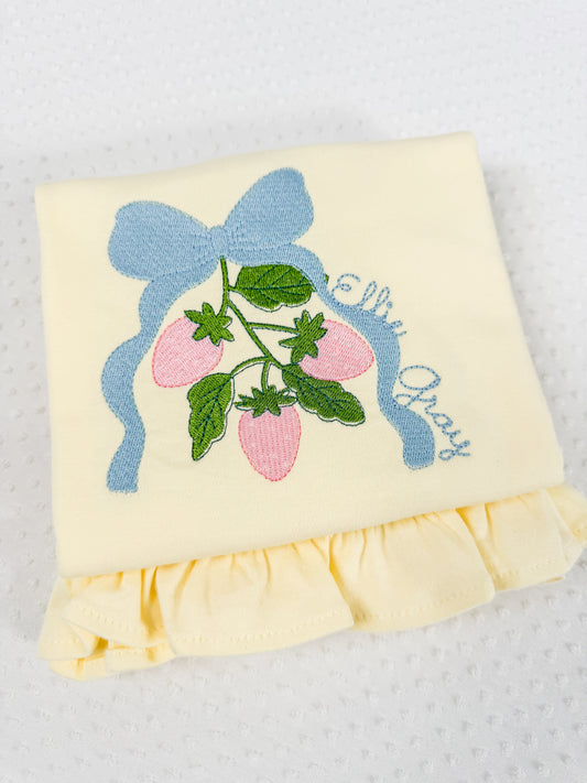 Embroidered Strawberry SS Ruffle Tee