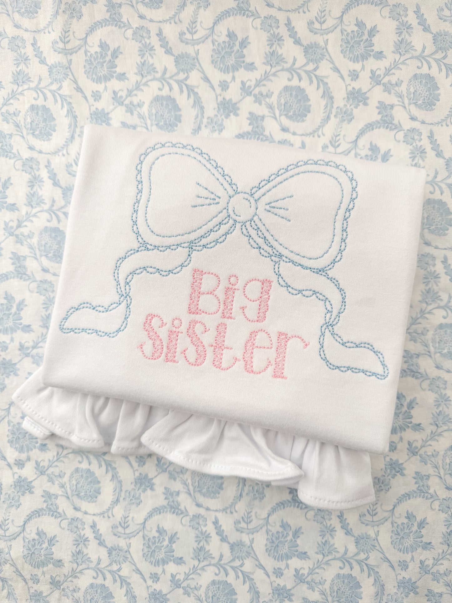 Embroidered Big Sister SS Ruffle Tee