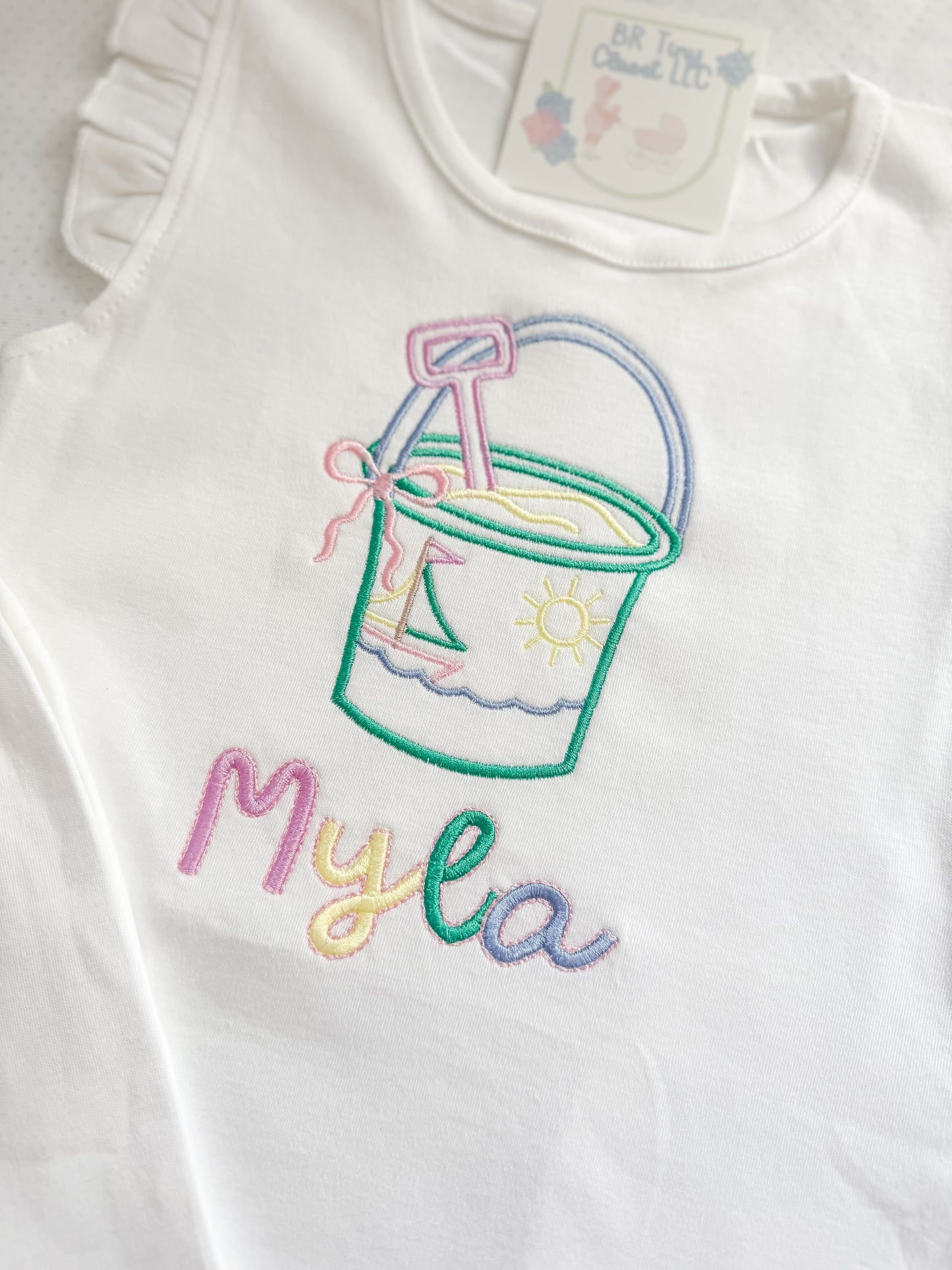 Girls Embroidered Beach Bucket Shirt& Short Set
