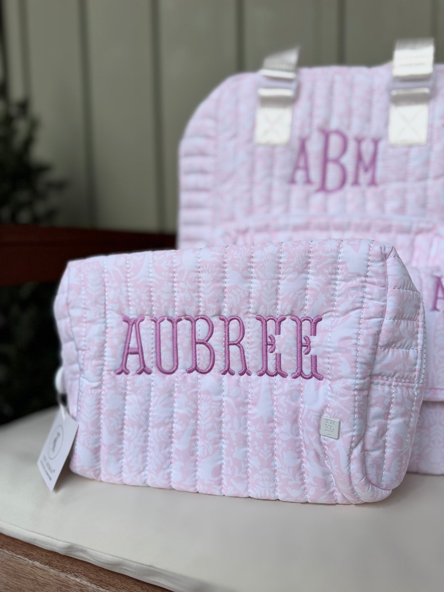 TRVL PINK WOODLAND QUILTED DIAPER BAG, CHANGING PAD AND EVERYDAY BAG SET