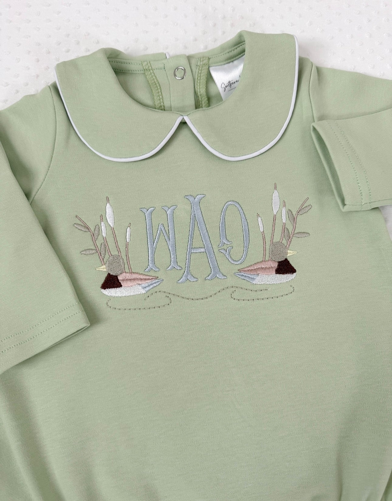 Embroidered Sage Green Mallard Duck Bubble