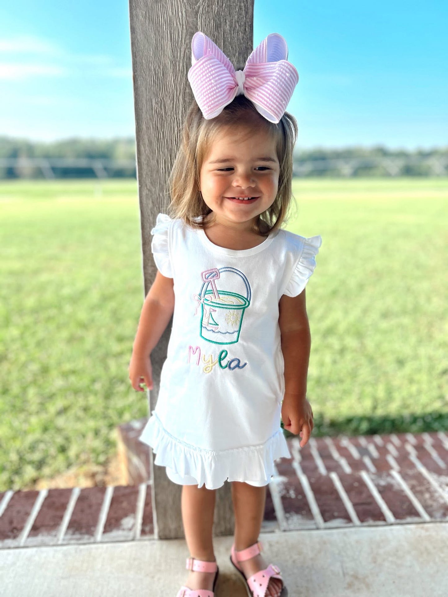 Girls Embroidered Beach Bucket Shirt& Short Set