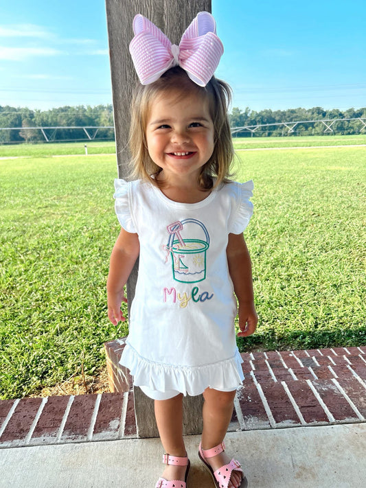 Girls Embroidered Beach Bucket Shirt& Short Set
