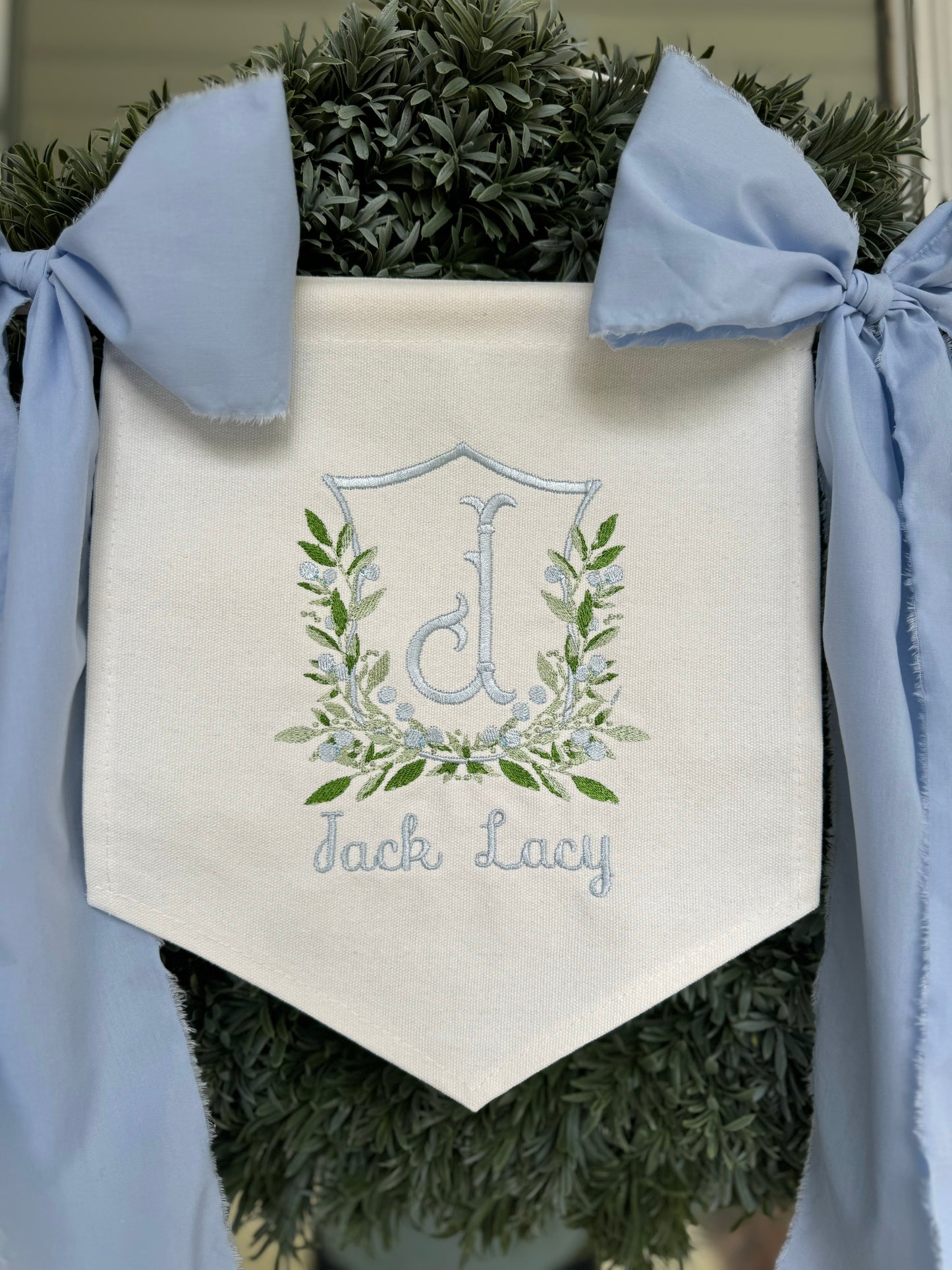 Embroidered Boys Greenery Banner