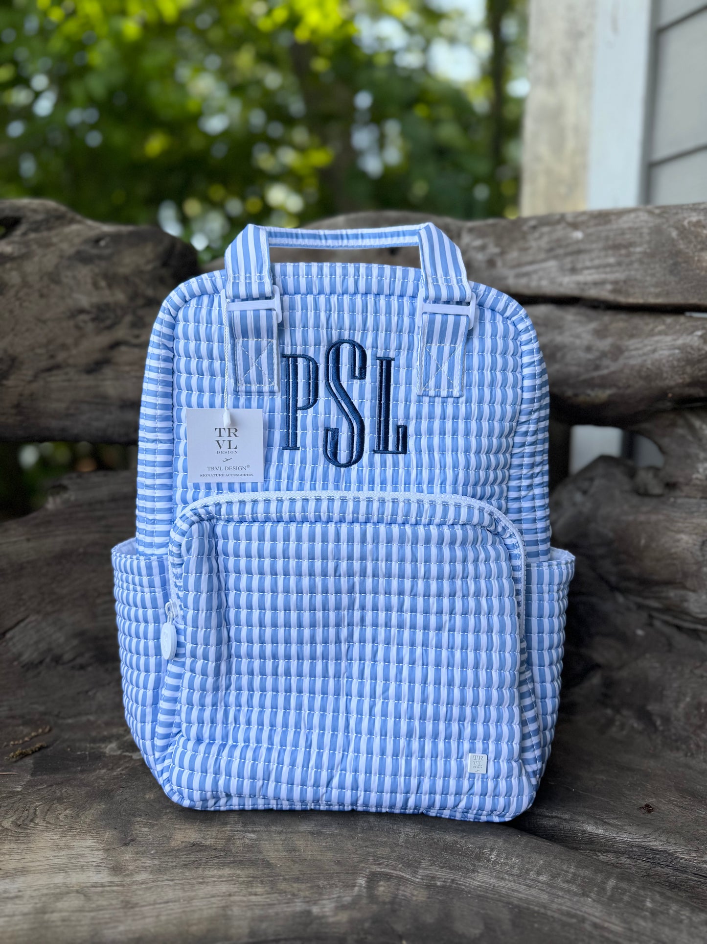 TRVL PIMLICO STRIPE CHAMBRAY QUILTED DIAPER BAG, CHANGING PAD AND EVERYDAY BAG SET