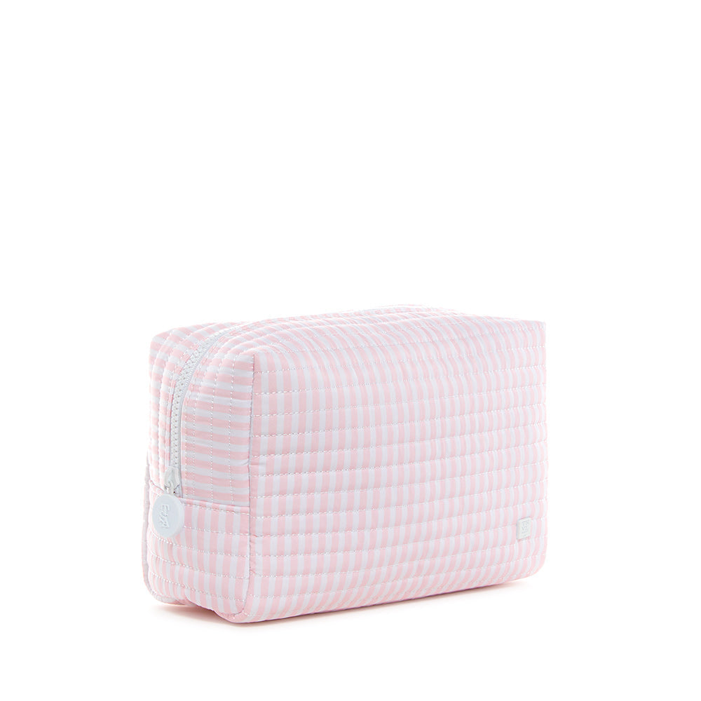 TRVL PINK PIMLICO STRIPE QUILTED DIAPER BAG, CHANGING PAD AND EVERYDAY BAG SET