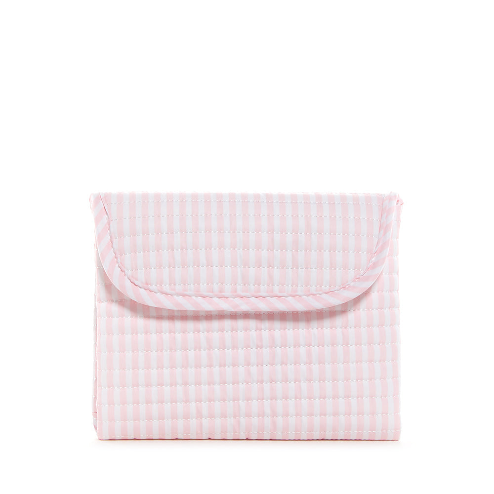 TRVL PINK PIMLICO STRIPE QUILTED DIAPER BAG, CHANGING PAD AND EVERYDAY BAG SET