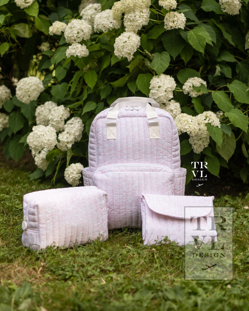 TRVL PINK WOODLAND QUILTED DIAPER BAG, CHANGING PAD AND EVERYDAY BAG SET