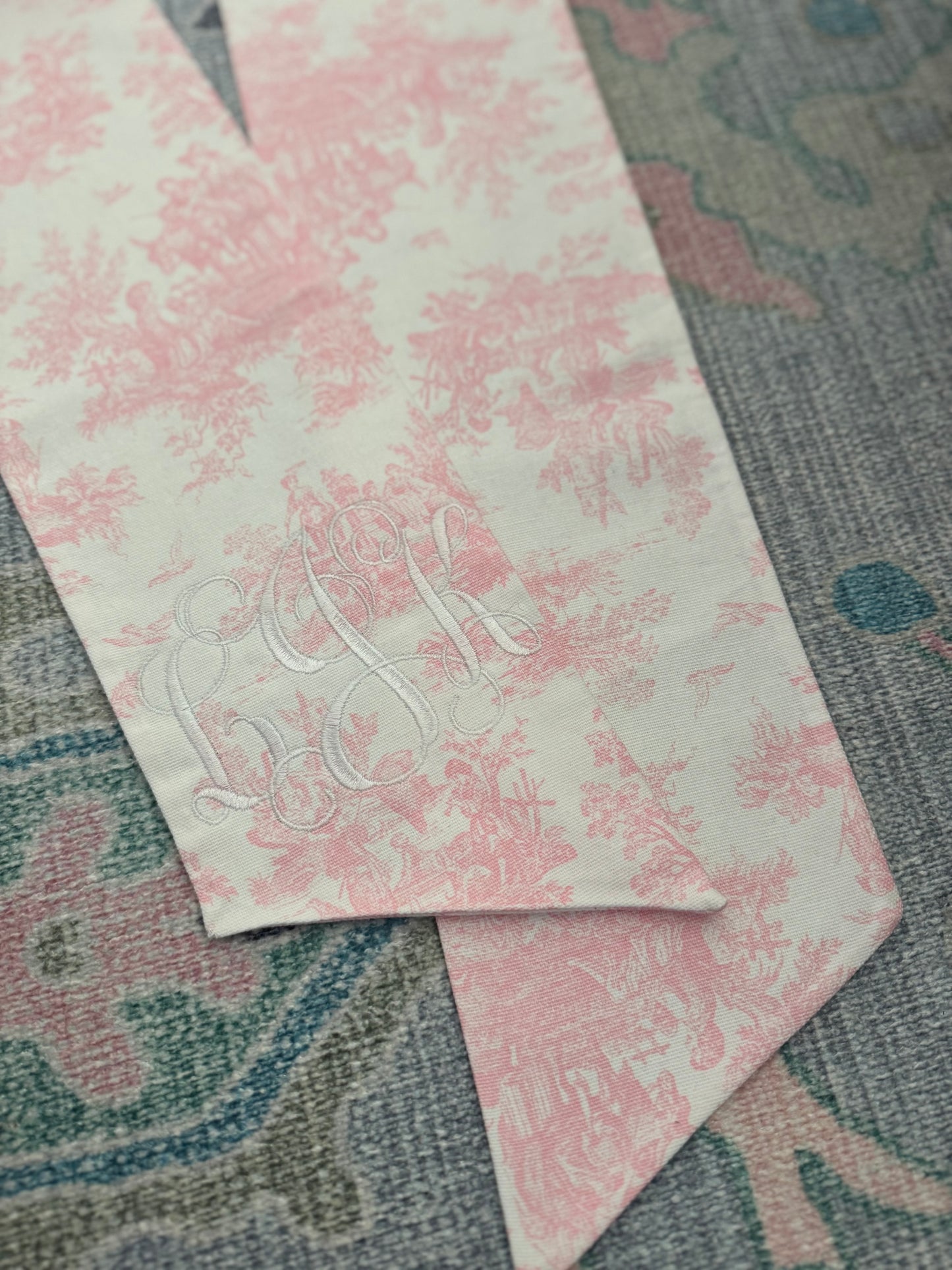 Monogrammed NB Pink Toile Bow Sash
