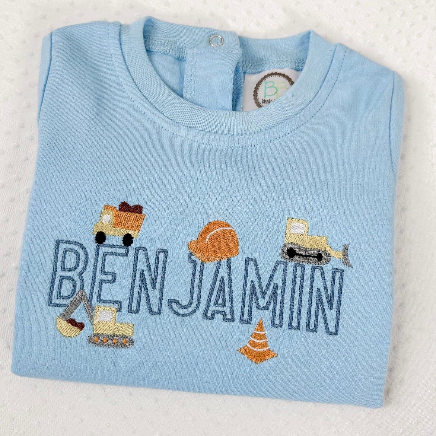 Boys Embroidered Construction Shirt/Romper