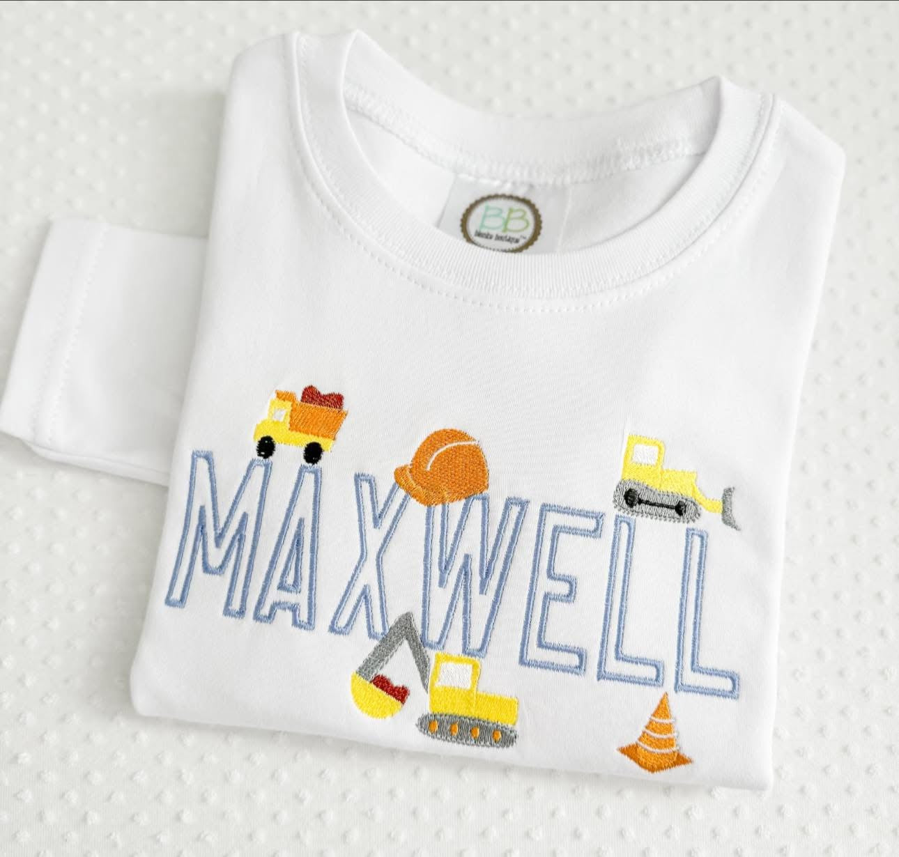 Boys Embroidered Construction Shirt/Romper