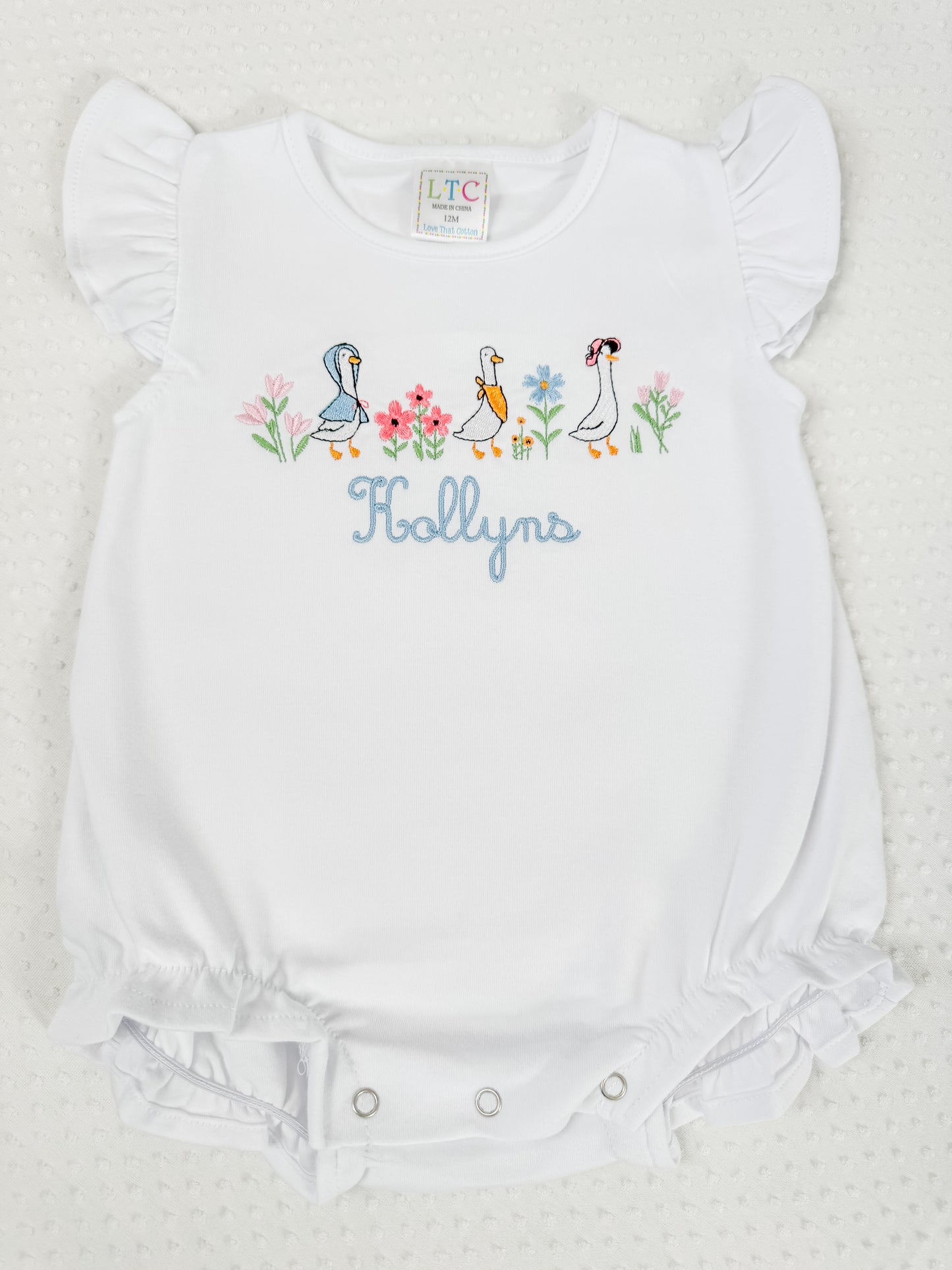 Spring Geese Embroidered Flutter Tee/Bubble