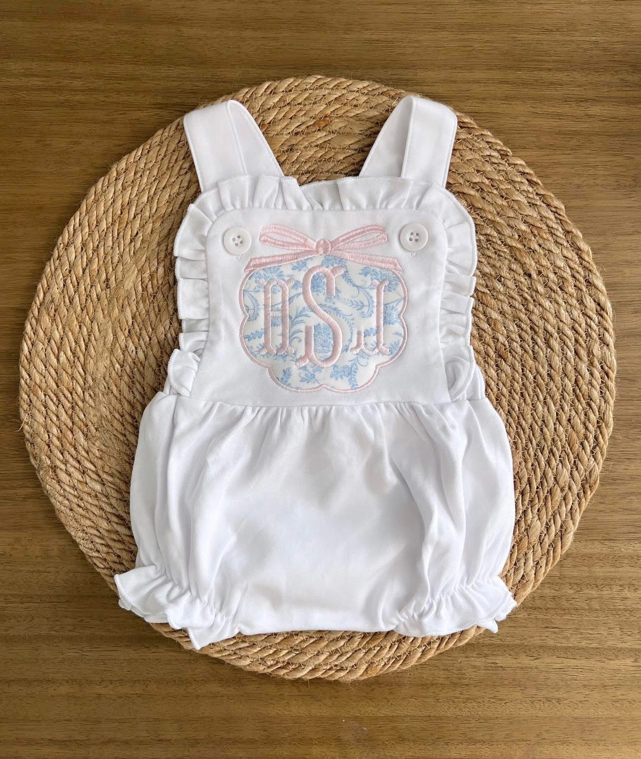 Appliqué Floral Crest Ruffle Bubble
