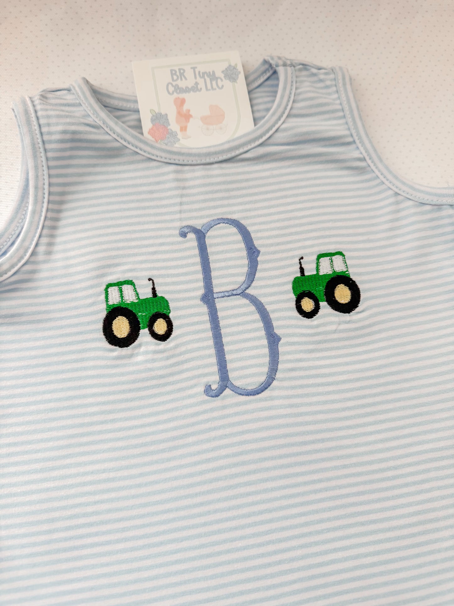 Embroidered SS Blue Stripe Tank Tractor Bubble