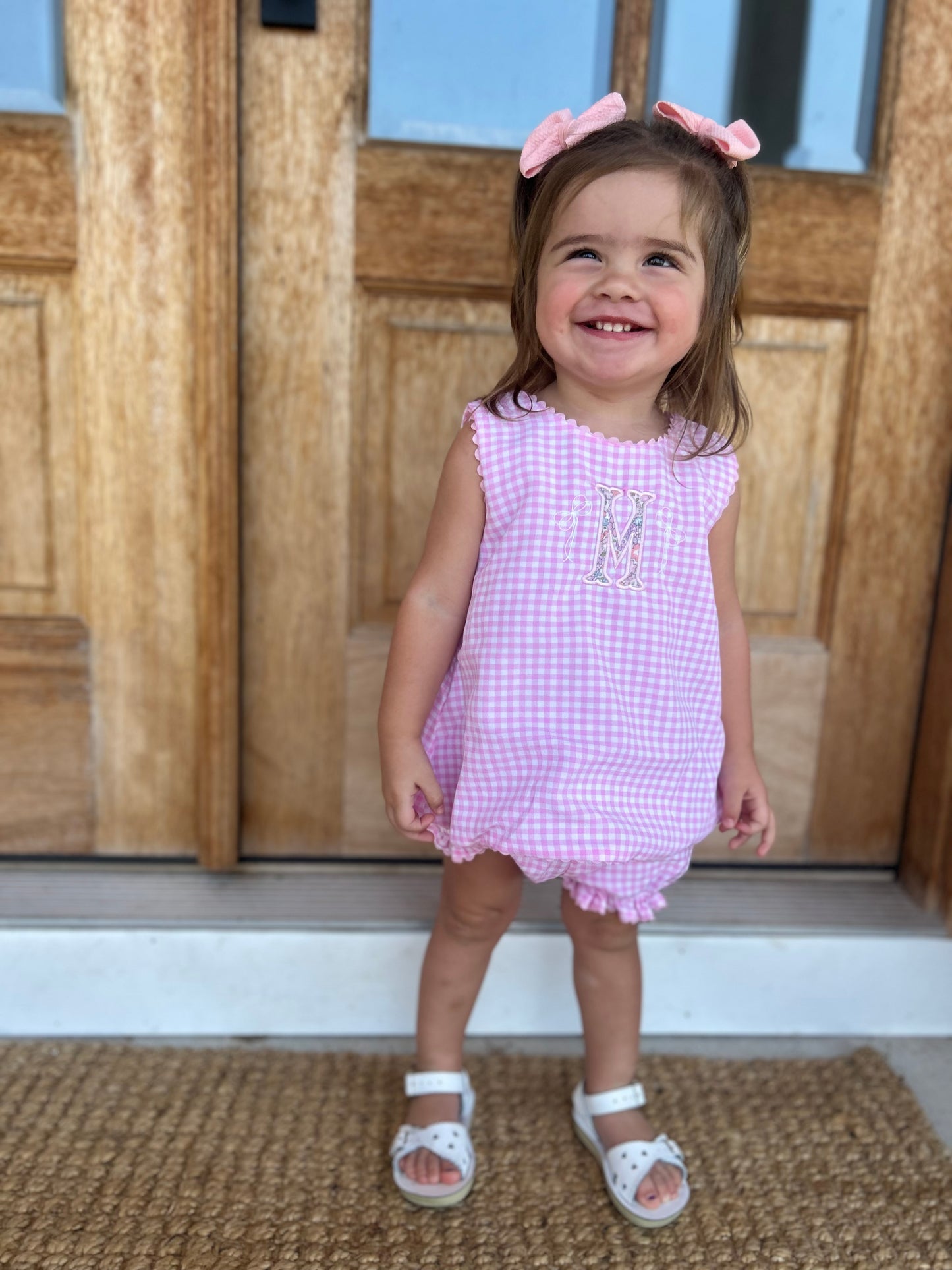 Pink Gingham Swing Back Set w/ Appliqué initial & bows