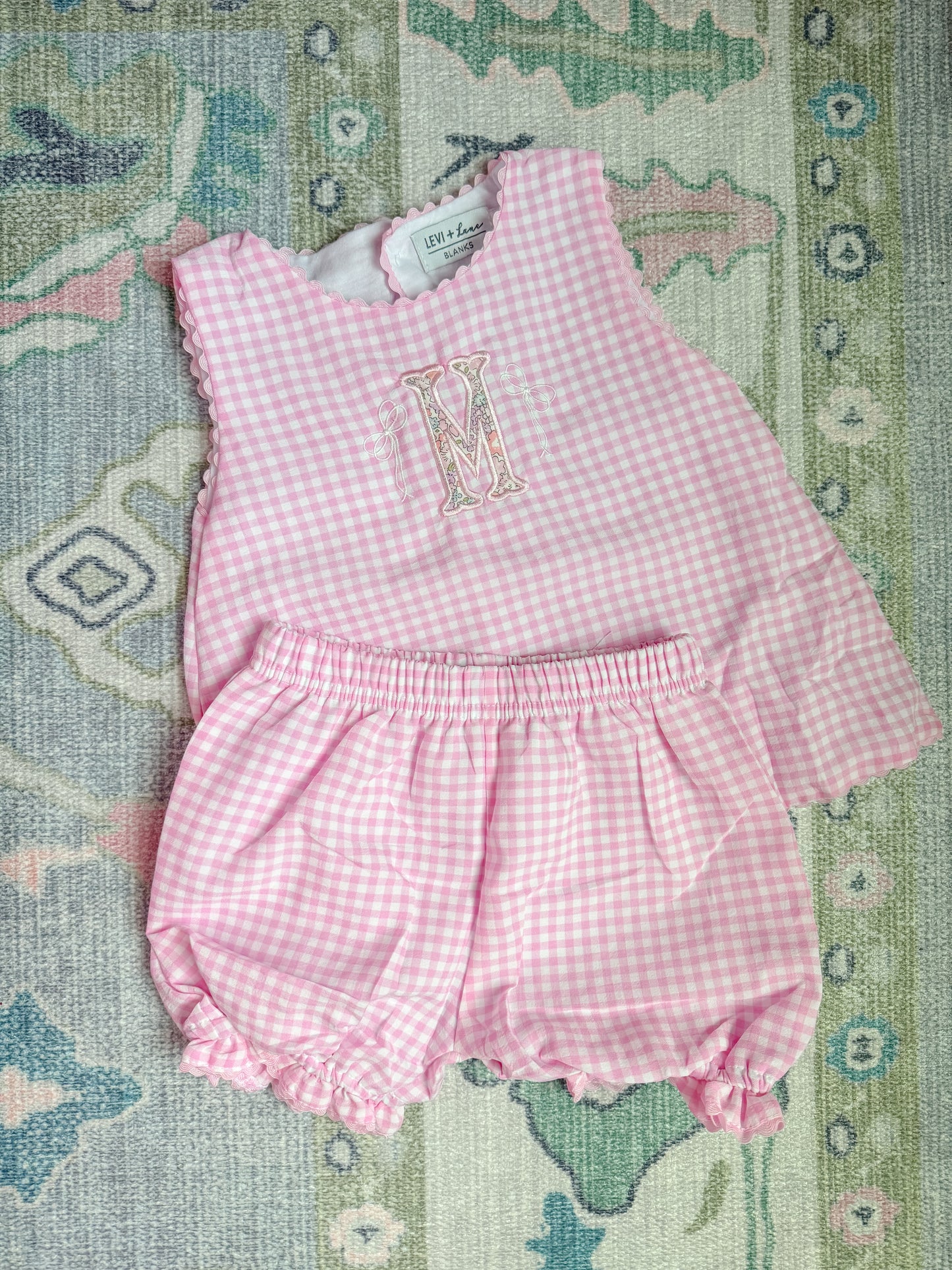 Pink Gingham Swing Back Set w/ Appliqué initial & bows