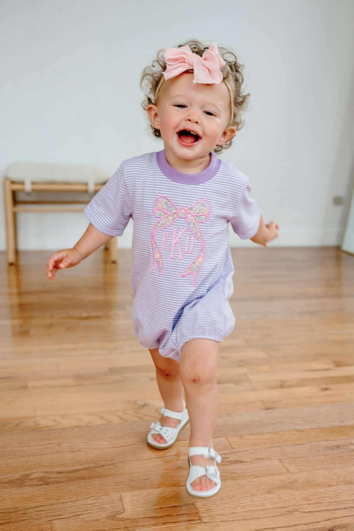 Embroidered SS Bow Monogram Purple T-Shirt Bubble/Tee