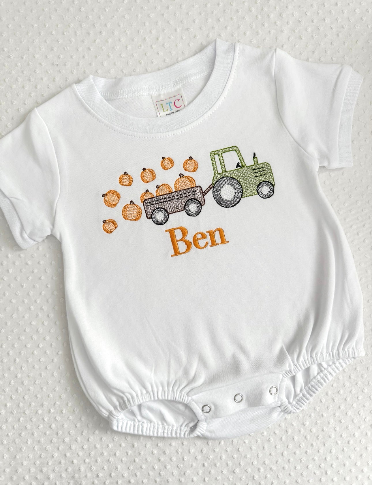 Embroidery Pumpkin Tractor Bubble & Tees