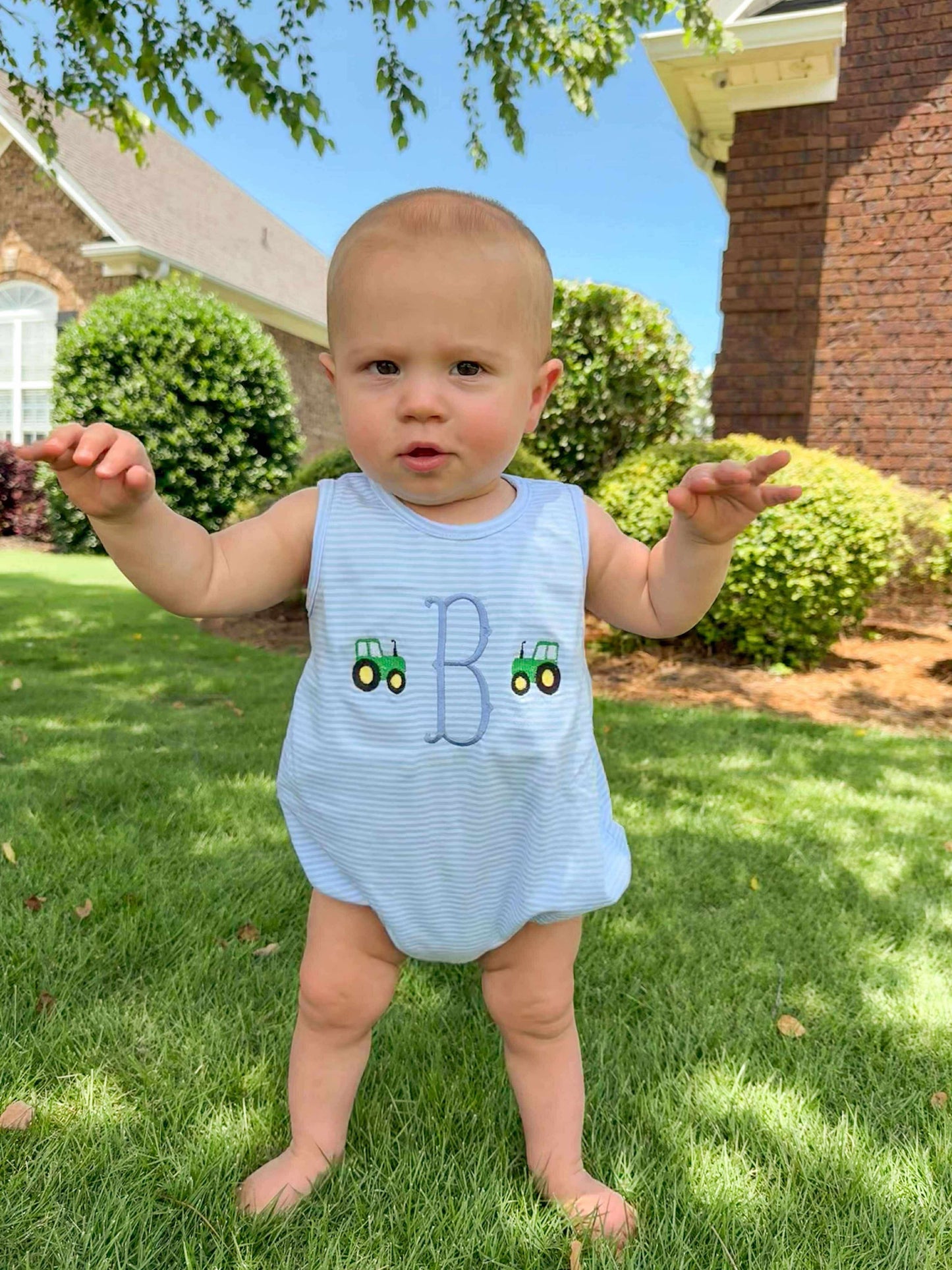 Embroidered SS Blue Stripe Tank Tractor Bubble