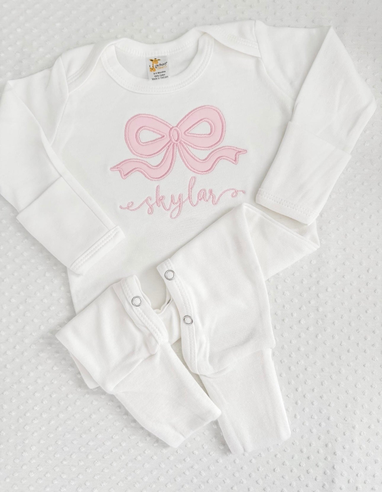 Bow Embroidered Baby Footie
