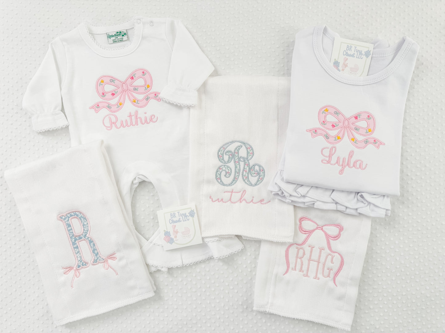 SET of 3, Baby Girl Embroidered Burp Cloths