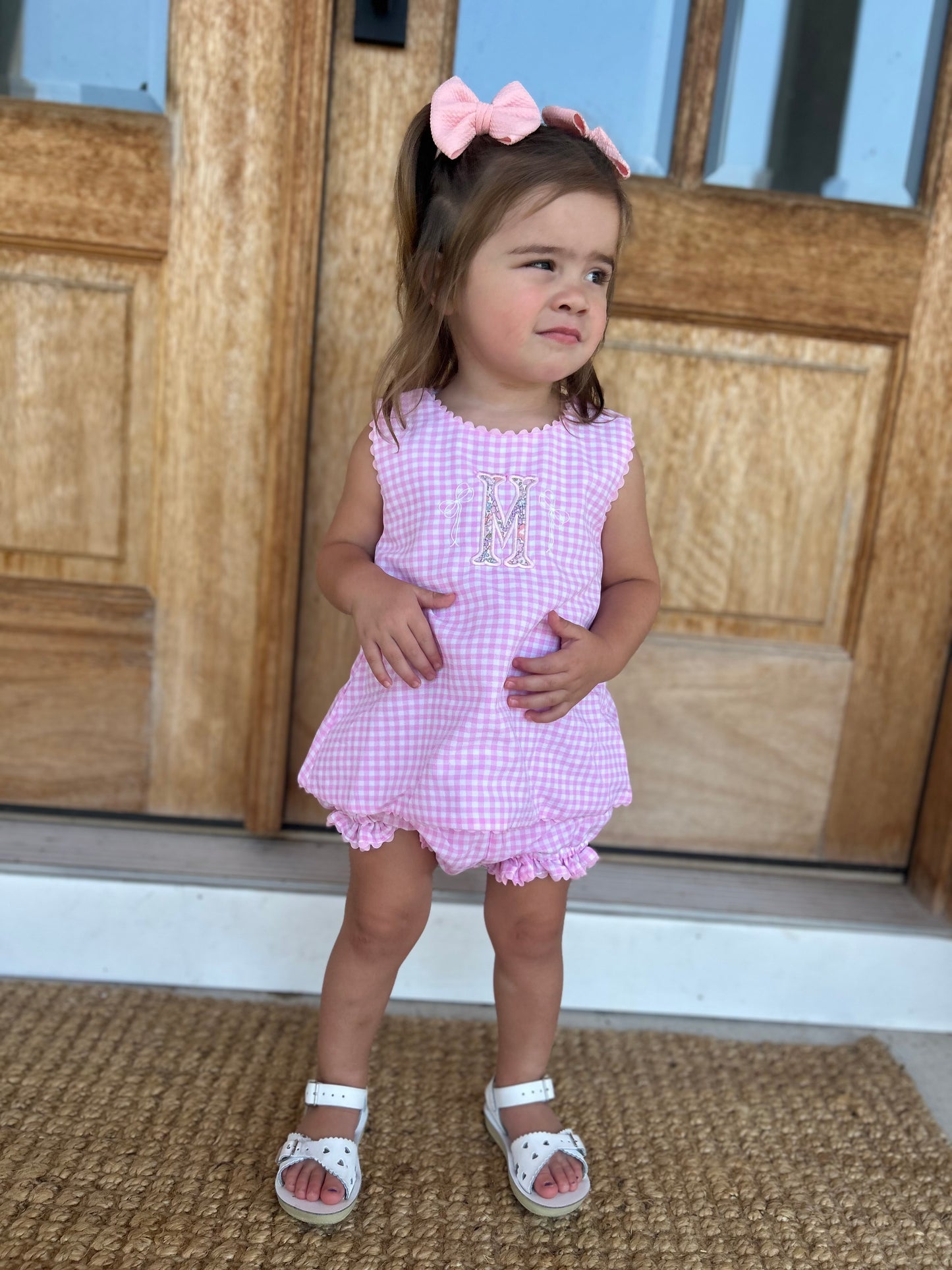Pink Gingham Swing Back Set w/ Appliqué initial & bows