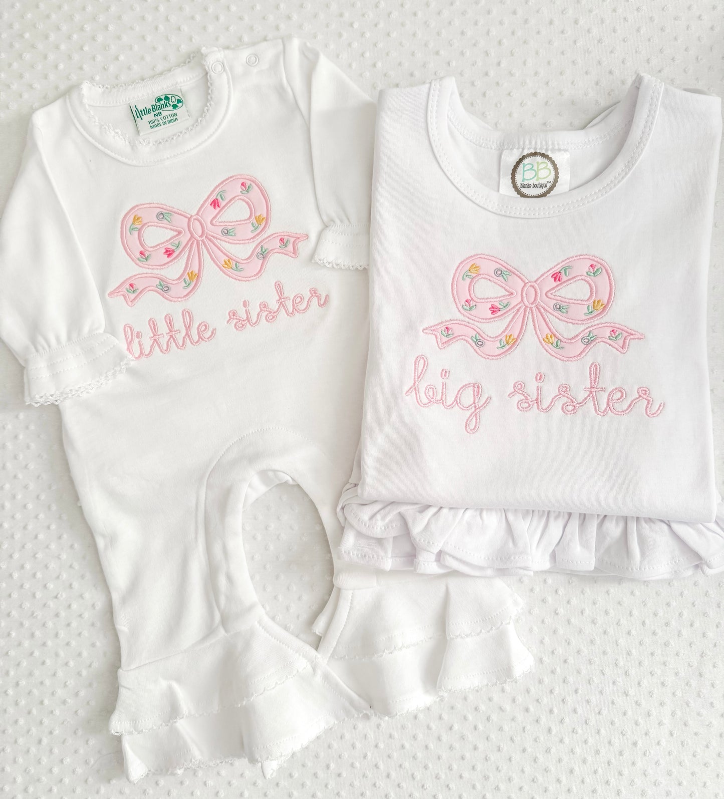Flower Bow Embroidered Tee/Baby Ruffle Romper