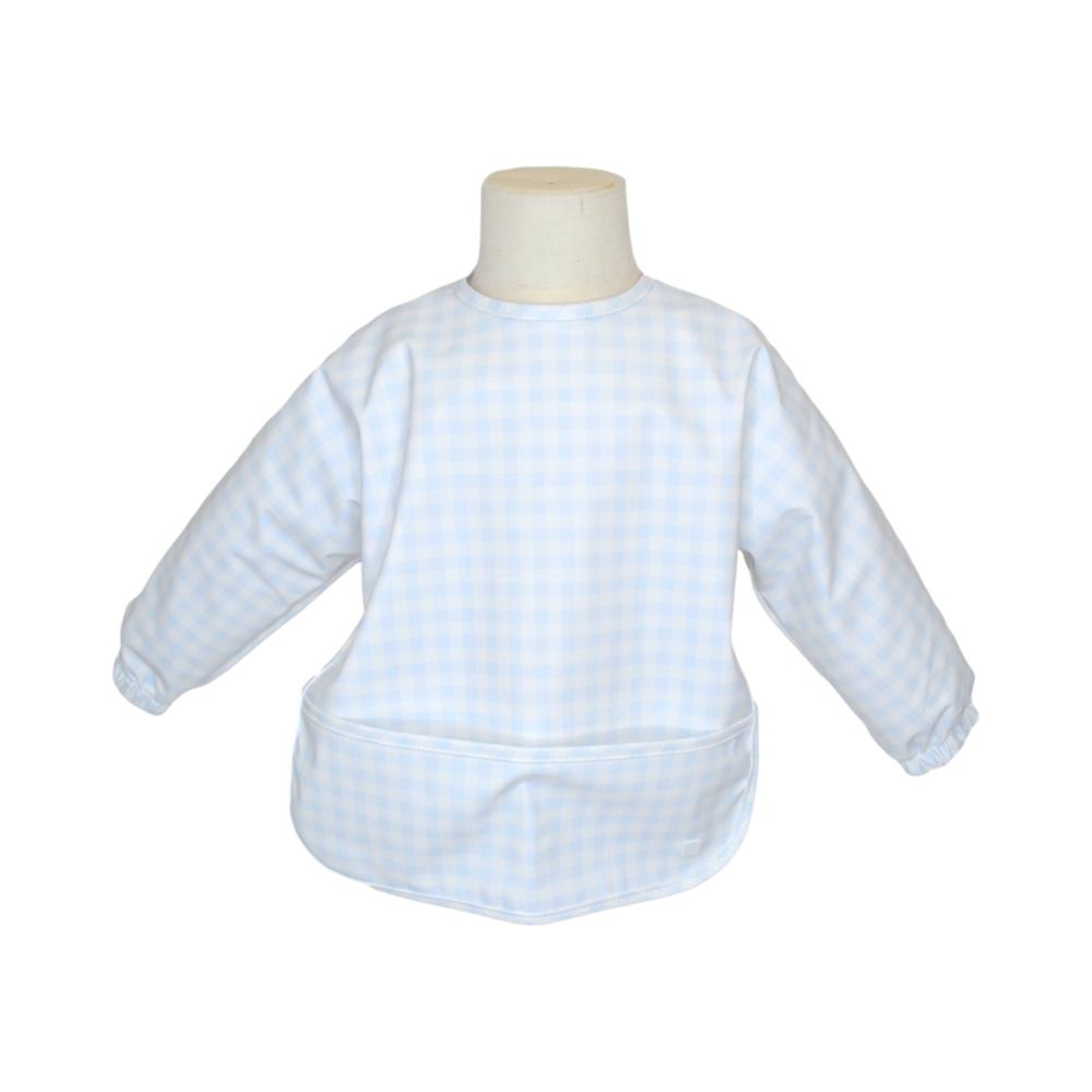 TRVL BLUE GINGHAM LS SMALL BIB