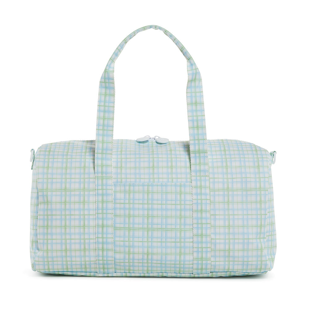TRVL BLUE GREEN PLAID WEEKENDER DUFFEL
