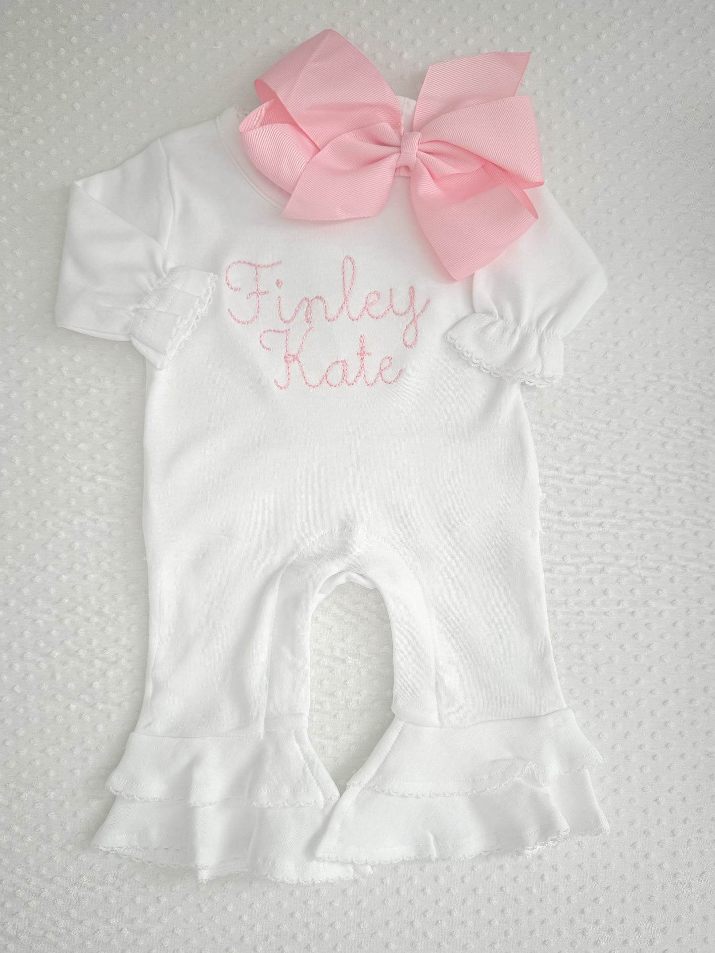 Embroidered White Baby Ruffle Romper