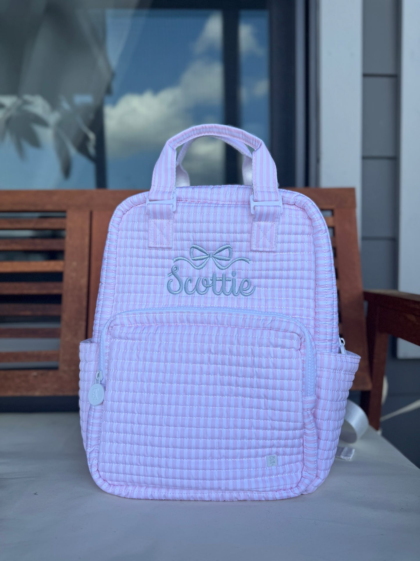 TRVL PINK PIMLICO STRIPE QUILTED DIAPER BAG, CHANGING PAD AND EVERYDAY BAG SET