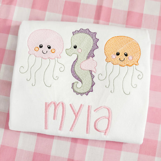 Embroidered Aquarium Puff Sleeve Tee