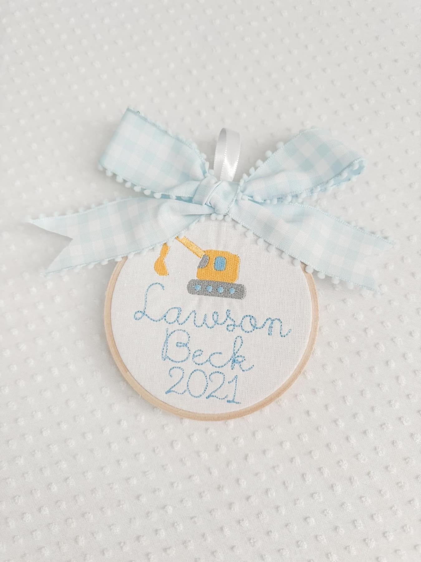Embroidered Excavator Baby Ornament